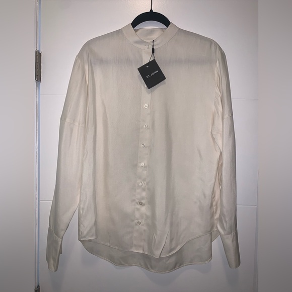 St. John Collection Marie 100% Silk Button Up Mandarin Blouse NEW $695 Small - Picture 9 of 13